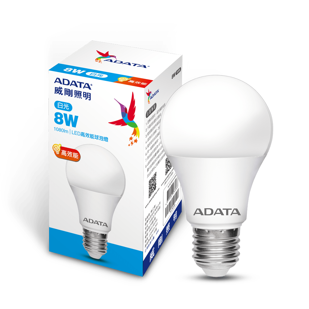 【ADATA威剛】8W高效能LED(135lmW)球泡燈-白光八入組