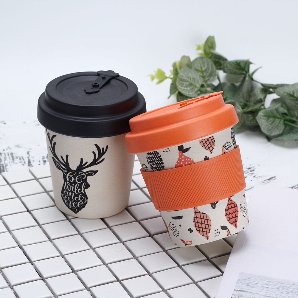 【PinUpin】雙層矽膠防燙竹纖維環保咖啡杯350ml(四色選)
