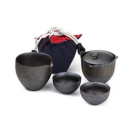 黑鐵釉系列4件茶具旅行組(1壺+1海+2杯)