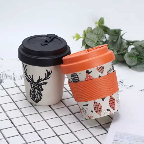 雙層矽膠防燙竹纖維環保咖啡杯350ml(四色選)
