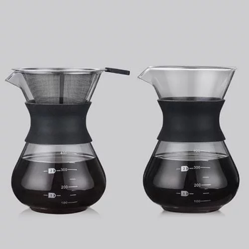 耐高溫玻璃手冲咖啡壺 濾咖啡壺400ML(不鏽鋼濾網)